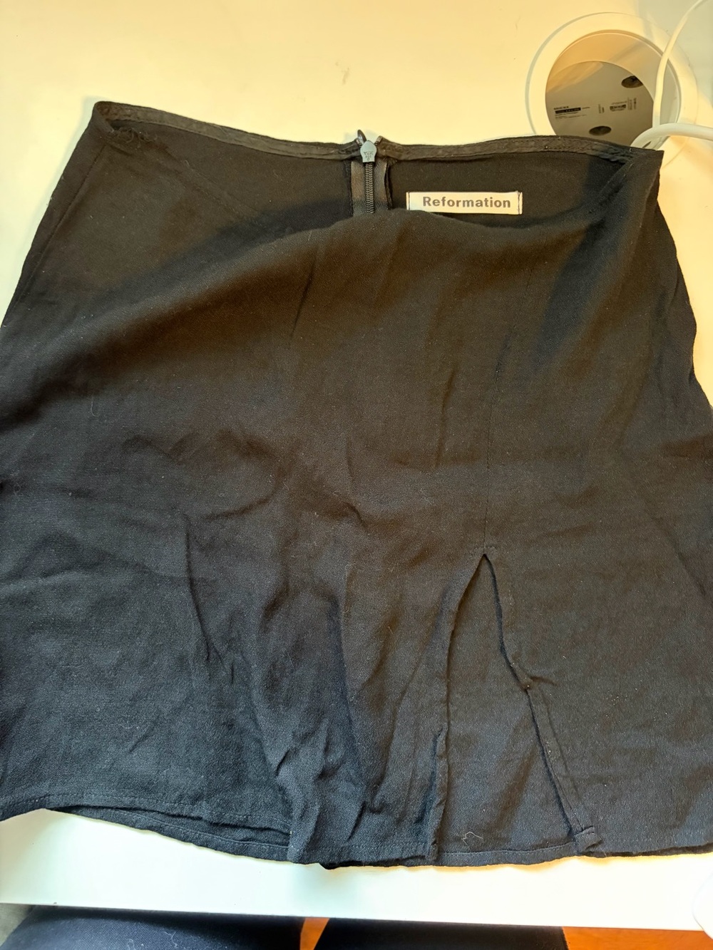 Reformation Black Knit Mini Skirt with Center Slit